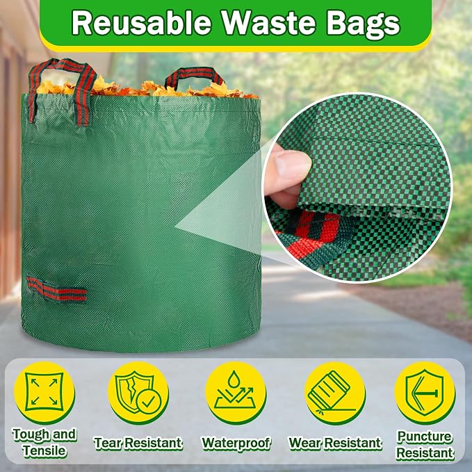 RAINFLOW Reusable Yard Waste Bags - 42 Gallon Outdoor Trash Can,Reusable Lawn Leaf Bags,Standable Garden Waste Bags With 4 Handles,Collapsible Gardening Containers for Lawn and Leaf Trash,Weed Bag 1PC
