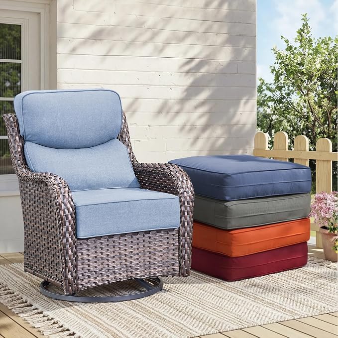 Luxury 6-Inch Outdoor Chair Cushions - 24"* 24" Patio Furniture Cushions with Dual Layer Back Support & Removable Cover, 28D High Density Sponge Patio Cushion for Outdoor Furniture Couch Baby Blue