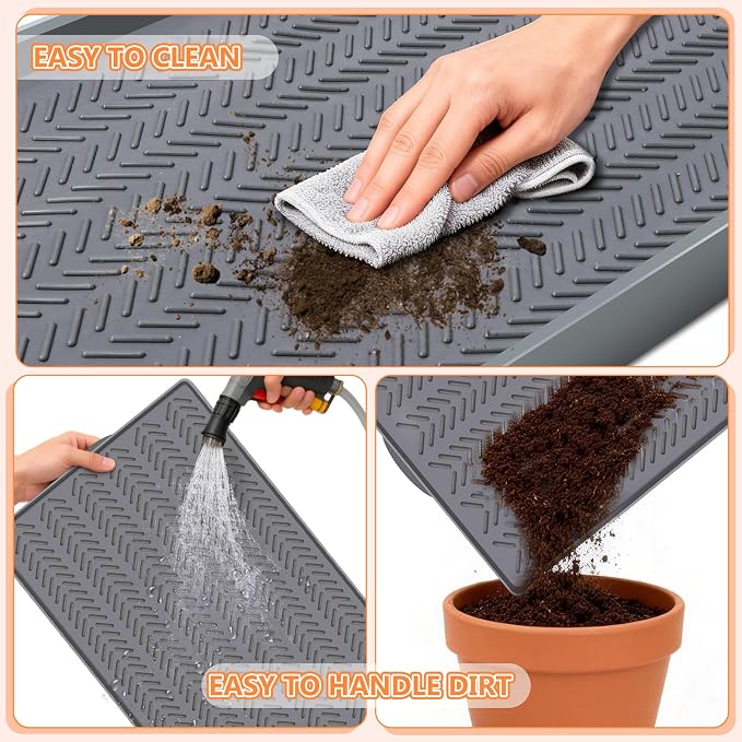 Kalolary 30" x16" Silicone Plant Trays Plant Saucer Growing Tray Rectangular Heavy Sturdy Silicone Plant Drainage Saucers Plant Drip Trays for Pots Seed Starter Growing Trays