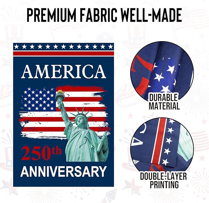 250th Anniversary USA Flag - 4th of July Decorations 12x18 Inch Double Sided Patriotic Garden Flag, 1776-2026 American Flag Independence Day Yard Porch Lawn Outdoor Decor
