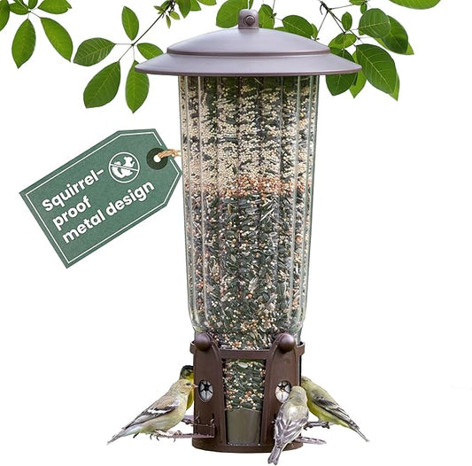 Perky-Pet Squirrel-Be-Gone Max Bird Feeder with (4) Flexport Feeding Stations - Squirrel-Proof Metal Hanging Feeder for Outdoors, Weight-Activated Ladder-Style Perches, 4lb Seed Capacity, 334-1SR