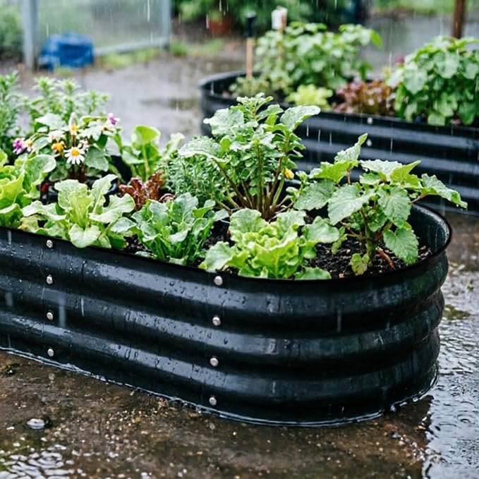GrowHaus 2 Pack 4x2x1ft Galvanized Raised Garden Bed for Outside, Planter Boxes Outdoor Metal Garden Beds for Planting Vegetables Flowers Herbs Dark Gray