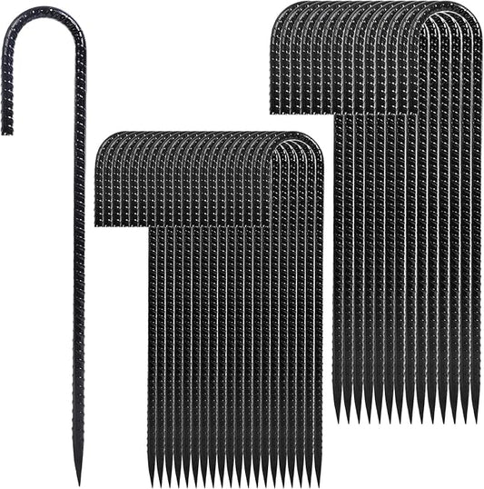 Homwin Rebar Stakes 12 inches 34-Pack Ground Stakes Heavy Duty J Hook Tent Stakes for Outdoor Decorations and Inflatables, Metal Yard Stakes for Fencing and Gardening, Gazebo and Swing Set Anchors