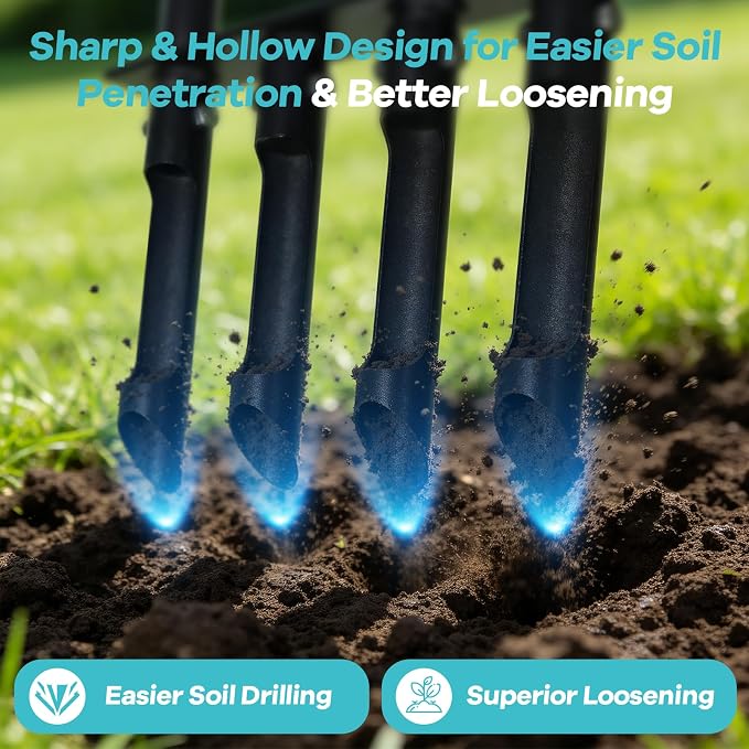 Lawn Core Aerator with 4 Detachable Hollow Tines, Pre-Assembled Manual Plug Aerator Tool with T-Handle & Foot Bar, Grass Soil Aerator for Lawn Yard Aeration & Soil Loosening