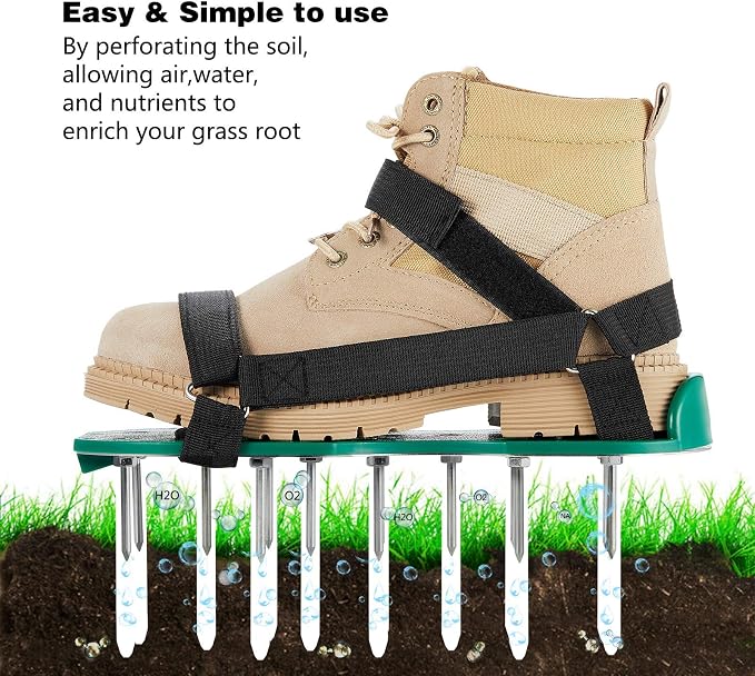 Lawn Aerator Shoes, Uniquely Designed Aerator Shoes with Stainless Steel Plate, Free Installation Heavy Duty Spiked Aerating Sandals,Easy Use for a Healthier Yard and Garden Lawn