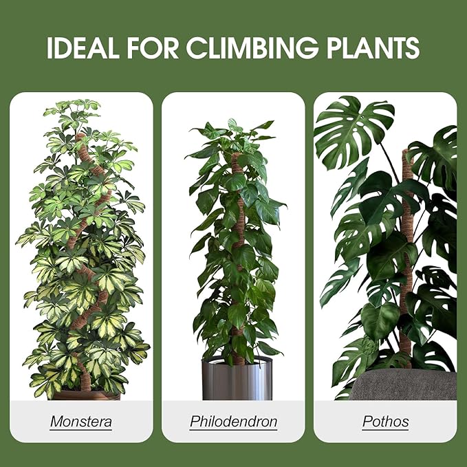 4 Pack Moss Pole, 50 Inch Moss Poles for Climbing Plants Stakes Indoor Monstera Support Tall Large Bendable Long Coco Coir DIY for Potted Plants, Pothos, Philodendron