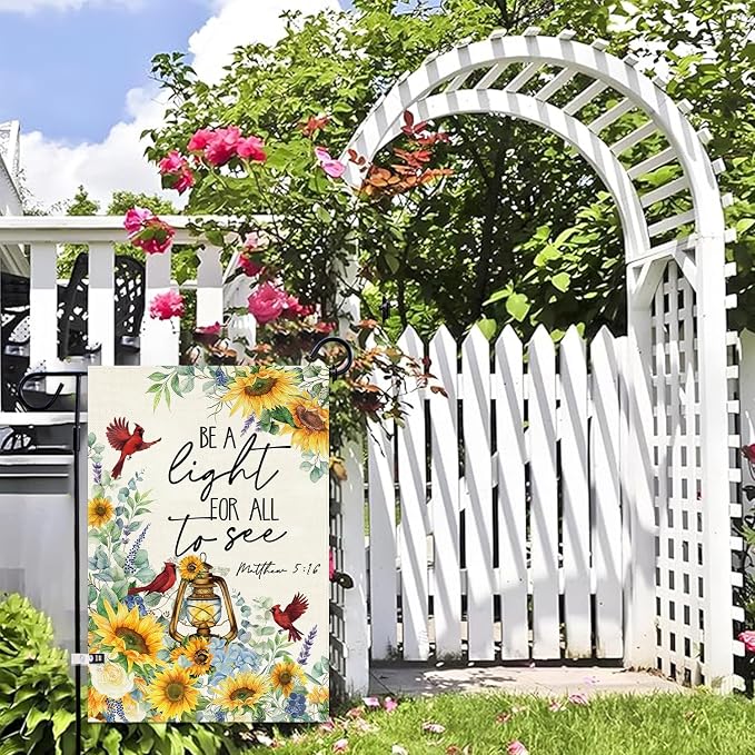 Baccessor Spring Summer Garden Flag 12.5x18 Inch Double Sided Burlap, Sunflowers Cardinal Floral Flowers Welcome Holiday Front Yard Lawn Outdoor Outside Decoration