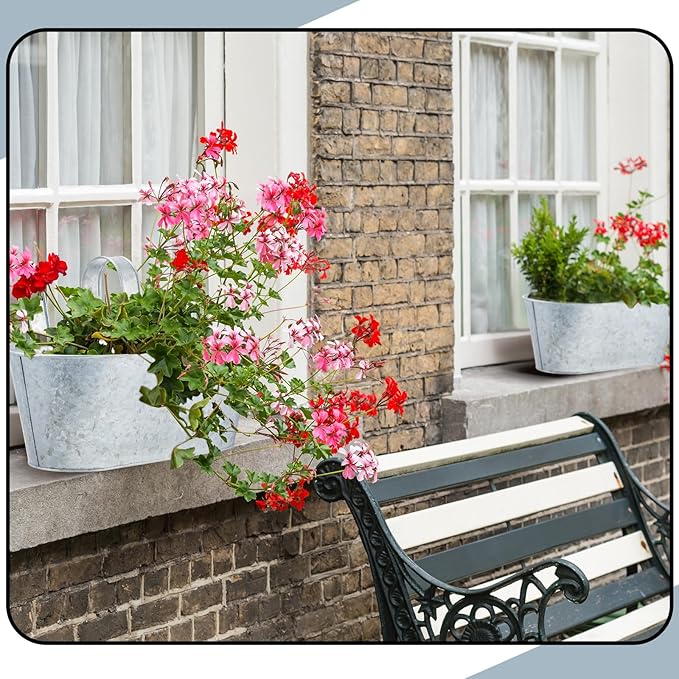 Hicarer Metal Hanging Flower Pots for Railing Fence, Large Hanging Rail Planters for Outdoor Window Balcony Plants Holder with Hooks for Garden Yard Home Decor(Silver,4 Pcs)