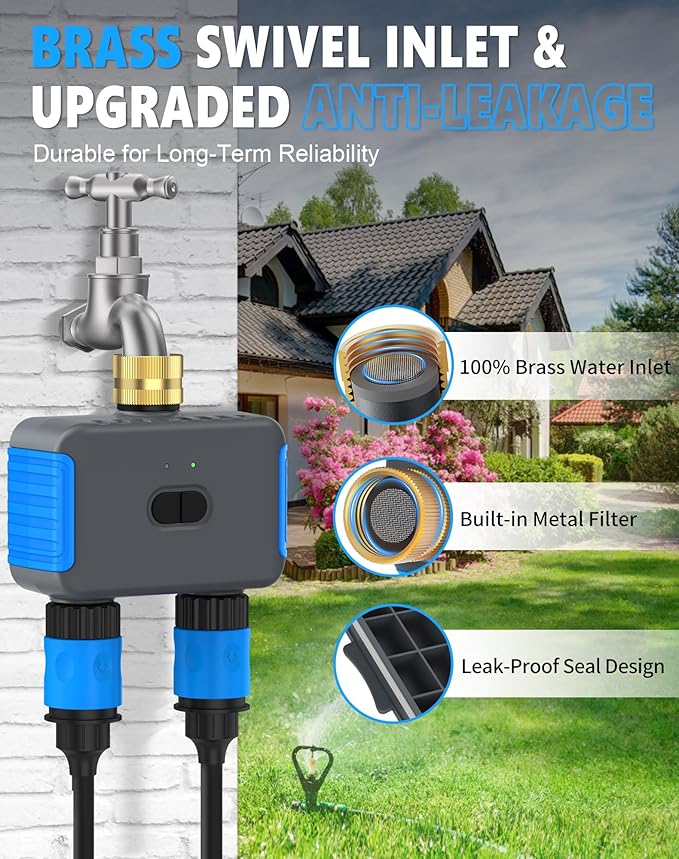 WiFi Sprinkler Timer, 2 Zone Smart Bluetooth Hose Timers, Water Timer with APP, Digital Irrigation System Compatible with Alexa Google, for Outdoor Garden Lawn