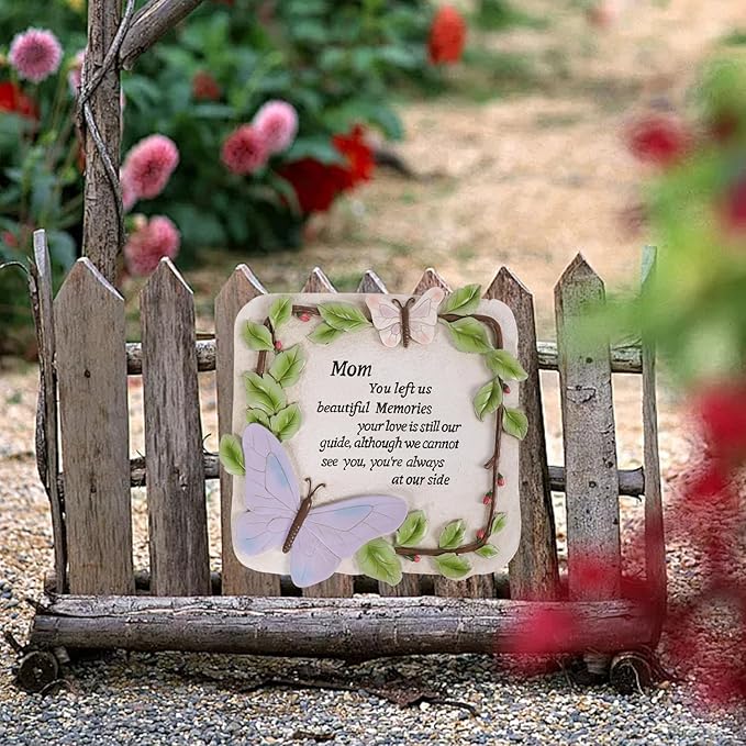 10 Inch Polyresin Memorial Garden Stone, Sympathy Gift for Loss of Mom, Memorial Plaques for Outdoors, Garden Stones in Memory of Loved Ones, Remembrance of Beloved Mather (Mom)