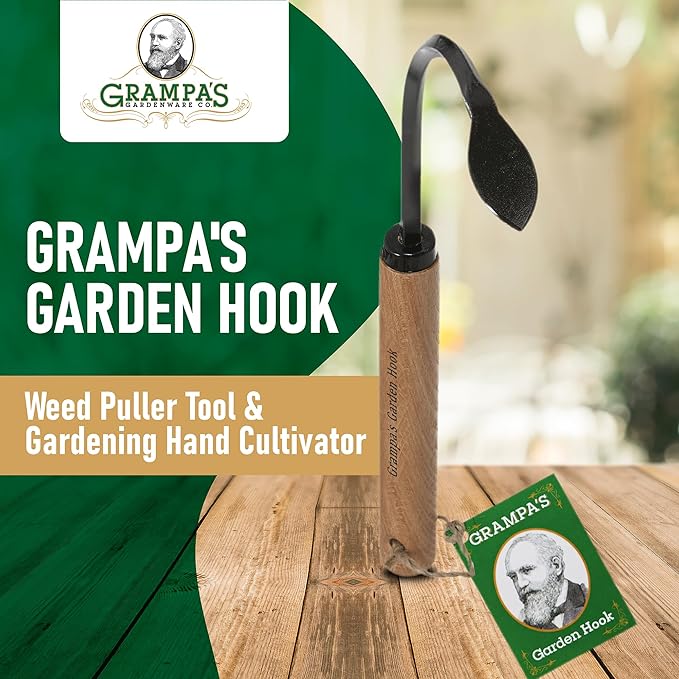 Grampa's Garden Hook - Weed Puller & Gardening Hand Cultivator - Versatile Tool That Functions as Cultivator, Hand Tiller, Weeder, & Edging Tool - Lightweight & Durable