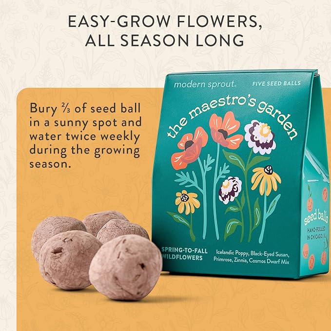 Modern Sprout Bespoke Blooms Flower Seed Ball Kit (Pack of 3) Non-GMO 15 Hand Rolled Annual & Perennial Wildflower Seed Bombs - Planting Gift for Gardeners Flower Party Wedding Favors - Made in USA