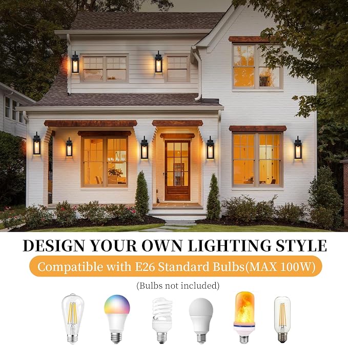 Large Outdoor Wall Light Fixtures 2-Pack, Anti-Rust Porch Lights with Clear Glass, 17" Modern Farmhouse Black Exterior Lighting Fixtures, Waterproof Outside Sconce Coach Lights for Garage House
