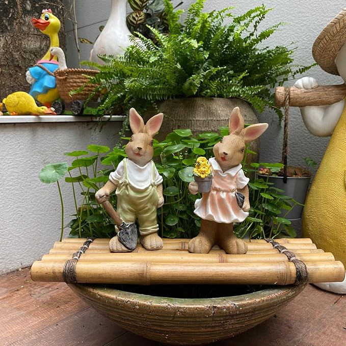 Bunny Outdoor Statues, Garden Bunnies Outdoor Decor Resin Adorable Bunny Statue for Garden Patio Yard Lucky Rabbit Statue Grandma Mom Women Dad Gifts,8.1 inch (2 Pack)