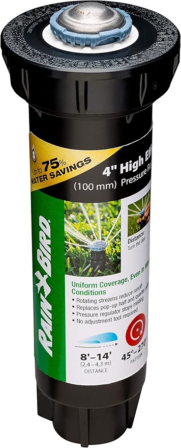 Rain Bird 8SAPROPR Pressure Regulating (PRS) High-Efficiency Pro Rotary Sprinkler, Hand Adjustable 45° - 270° Pattern, 8' - 14' Spray Distance, 4" Pop-up Height