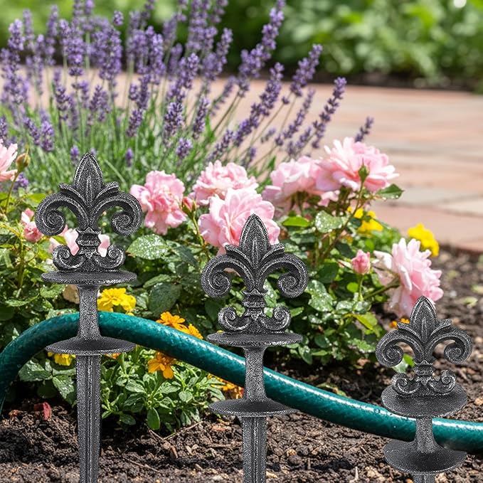 3 Pcs Decorative Hose Guide Stakes, Vintage Sliver Cast Iron Hose Guides for Lawn Garden Decor & Plant Protection