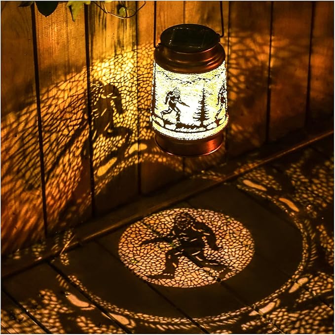 Fathers Day Gifts for Dad Bigfoot Solar Lanterns Outdoor Waterproof Hanging Solar Lights Big Foot Sasquatch Gifts for Men Women Metal Decorative LED Lanterns for Yard, Patio, Garden Decor