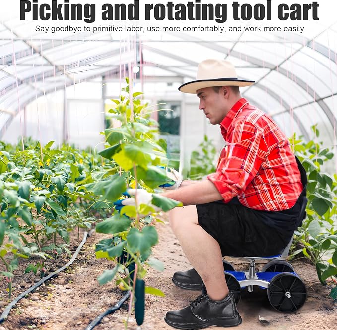 Garden Cart Rolling Workseat with Wheels,Rolling Garden Stool - Foldable Gardens Seat & Tool Cart with Adjustable Backrest Mobile Gardens Kneeler Seat for Elderly Field Work Planting B