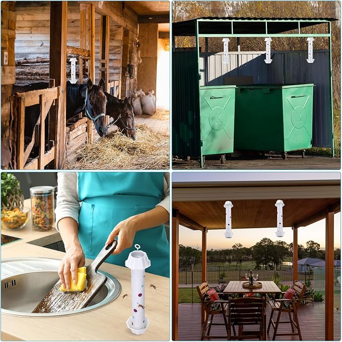 12 Pcs Sticky Fly Trap Fly Stick Indoor Outdoor Long Lasting Adhesive Fly Catcher with Hanging Hook for Wasps Gnats Bugs Insects Moths Fruit Flies Mosquitoes Spiders Fleas (White)