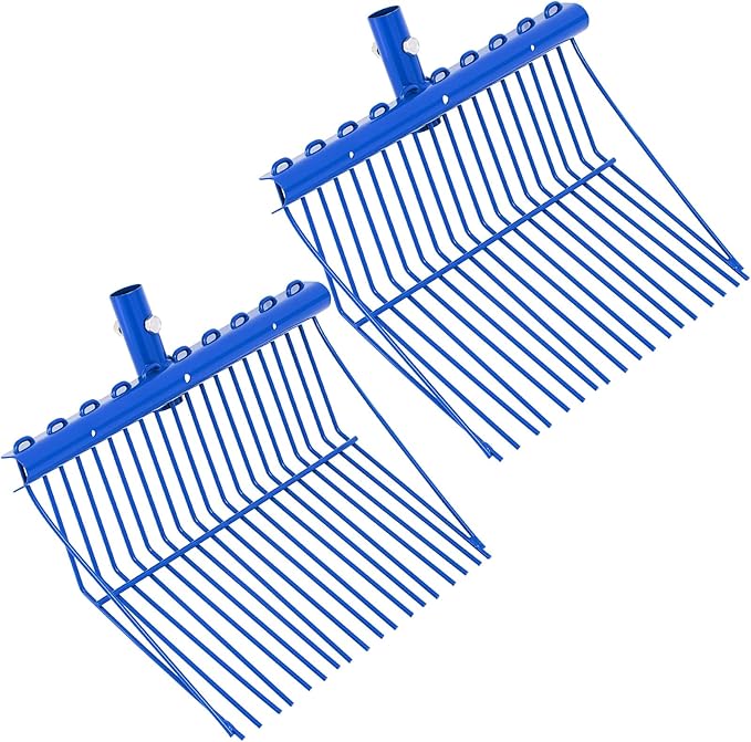 Tandefio 2 Pack Manure Fork Replacement Head Metal Pitchfork Horse Manure Rake Garden Pitch Fork Replacement Head with Angled Tines for Horse Stall Poop Picking up(Blue)