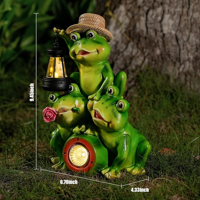 Joint Honglin Solar Frog Family Garden Statue with Lighted Lantern & Watermelon, Outdoor Frog Figurine, Waterproof Resin Garden Decor for Yard Lawn Patio Porch (Family Frogs)