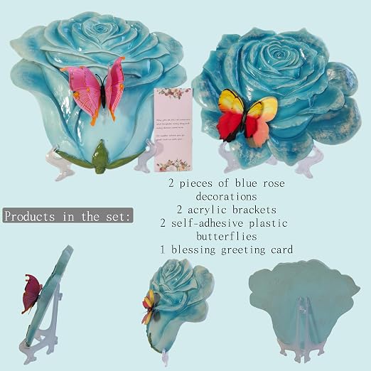 Garden Stepping Stones Outdoor Walkway – Resin Rose Flower Pavers for Path, Lawn & Backyard – Round Decorative Yard Art Decor – Set of 2, Blue