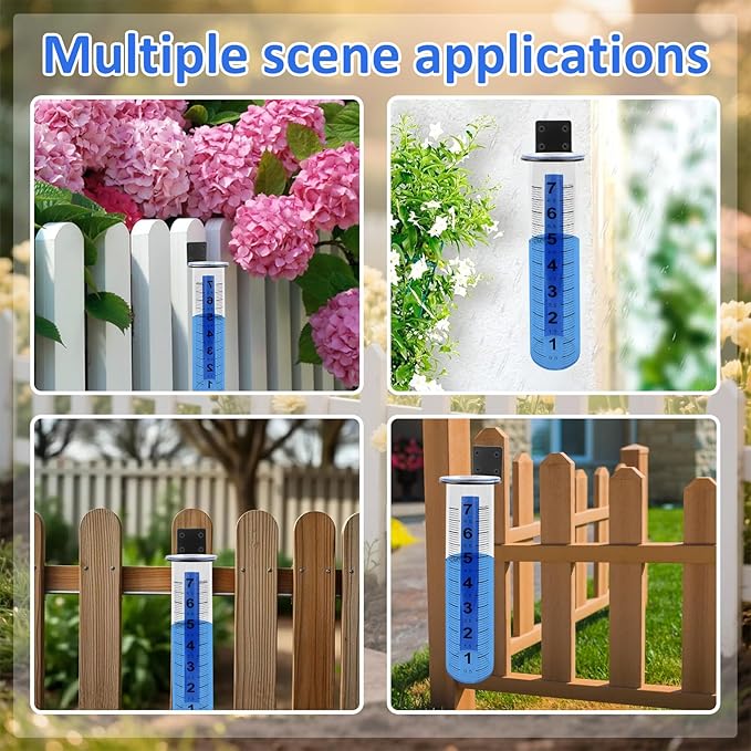 TBWHL Accurate Rain Gauge Outdoor,7" Rain Gauges Outdoors Best Rated with Stainless Steel Rack Holder, Thickened Plastic Large Precise rain Measure Guage for Yard Fence Garden Lawn Farm