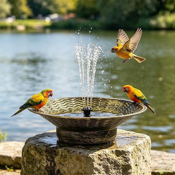 Bird Bath for Outside, Solar Powered Bird Bath Bowl Fountain, Solar Fountain Bird Bath for Outdoor Garden Patio Lawn Tabletop Decor (Gold)