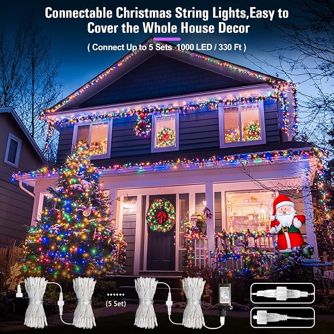JMEXSUSS Multicolor Christmas Tree Lights Outdoor Indoor Clear Wire, 200 LED Christmas Lights 66ft Colorful String Lights Plug in for Bedroom Tree Room Party Xmas Decorations