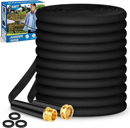 Toolasin Garden Hose 50 FT, Non-Expanding, Lightweight Water Hose with 3/4", Easy Storage, Portable and Flexible Kink-Free PVC Inner Core, 500 PSI Burst Strength Outdoor Hose for Garden, Yard and Lawn