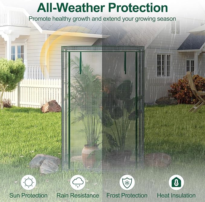Giantex Portable Mini Greenhouse, Heavy Duty PE Cover, Elector-Coating Metal Frame, Waterproof Sun-Protective Tomato Green House with Roll-Up Zippered Door, Indoor Outdoor Clear, 39" x 20" x 59"
