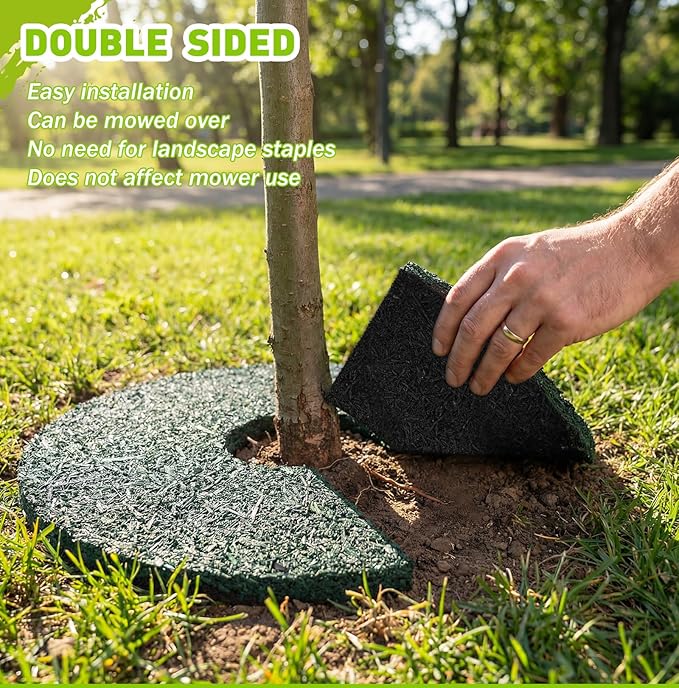 Peryiter 12 Pcs Double Side Rubber Mulch Tree Ring, Heavy Duty Rubber Mulch Mat, Tree Root Protector Mat Reversible Round Root Ring Weed Barrier for Prevent Animal Dig (Green)