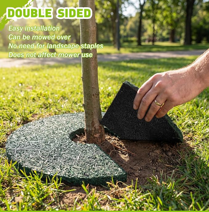Peryiter 8 Pcs Double Side Rubber Mulch Tree Ring, Heavy Duty Rubber Mulch Mat, Tree Root Protector Mat Reversible Round Root Ring Weed Barrier for Prevent Animal Dig (Green)