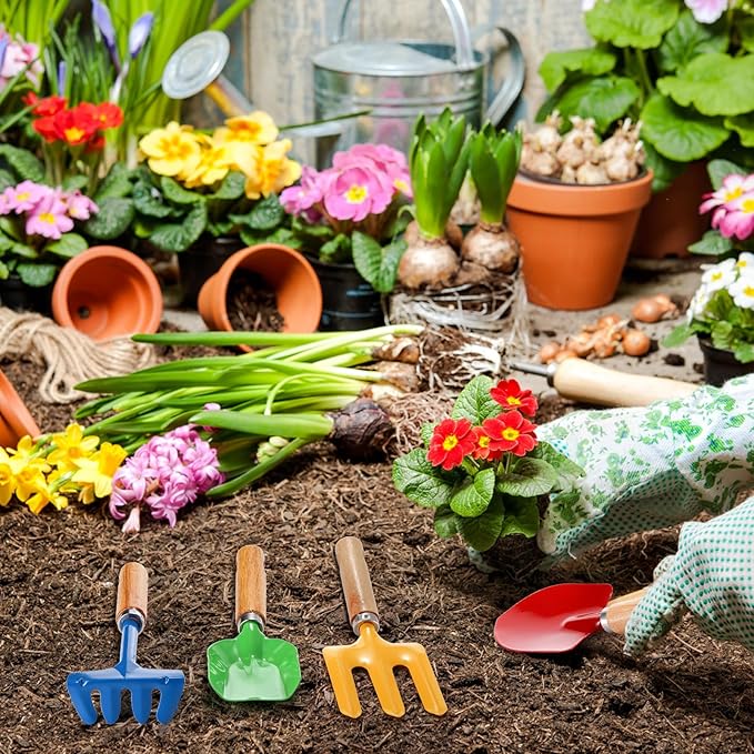 Nicunom 12 Pack Kids Gardening Tools, Metal Garden Tools Set Includes Shovel, Rake, Fork and Trowel, Garden Toys Beach Toys for Kids Outdoor Sand Toy Gift