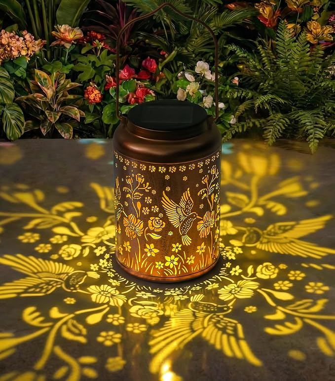 Solar Lanterns Outdoor Waterproof, Birthday Gifts for Women Mom Grandma, Garden Hanging Solar Lantern Lights for Patio, Hummingbird &Rose