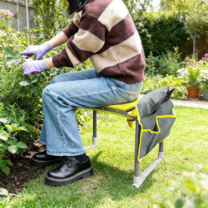 Folding Garden Stool and Kneeler, Heavy Duty Garden Kneeler and Seat, Kneeling Device for Gardening, Gardeners and Seniors (Grey)