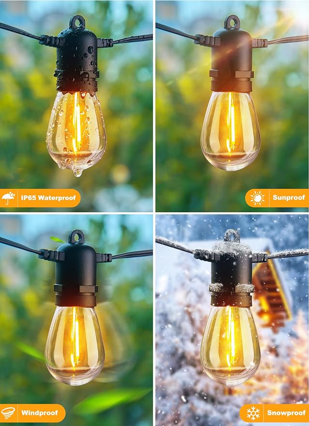 Brightown LED Outdoor String Lights for Patio 100FT with 32 Shatterproof S14 Vintage Edison Bulbs, Waterproof Outside Hanging Lights for Backyard Deck Garden Party Xmas Decor, 2700K