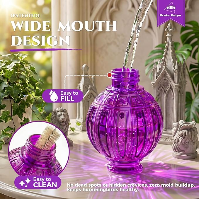 2 Pack Glass Hummingbird Feeder for Outdoors Hanging, Bird Nectar Feeder with Perch & 5 Flower Feeding Ports, 26 Oz Leak Proof for Outside Garden Decor Backyard, Gifts for Women Mom, Red + Purple
