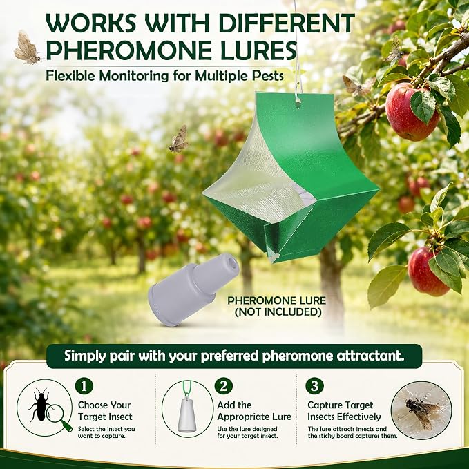 10 Pack Moth Traps (Lure not Included), Codling Moth Traps for Apple Trees, Heavy Duty Sticky Trap Board for Oriental, Peach Tree Borer, Squash Vine Borer,Hanging Codling Moths Trap with 20 Twist Ties