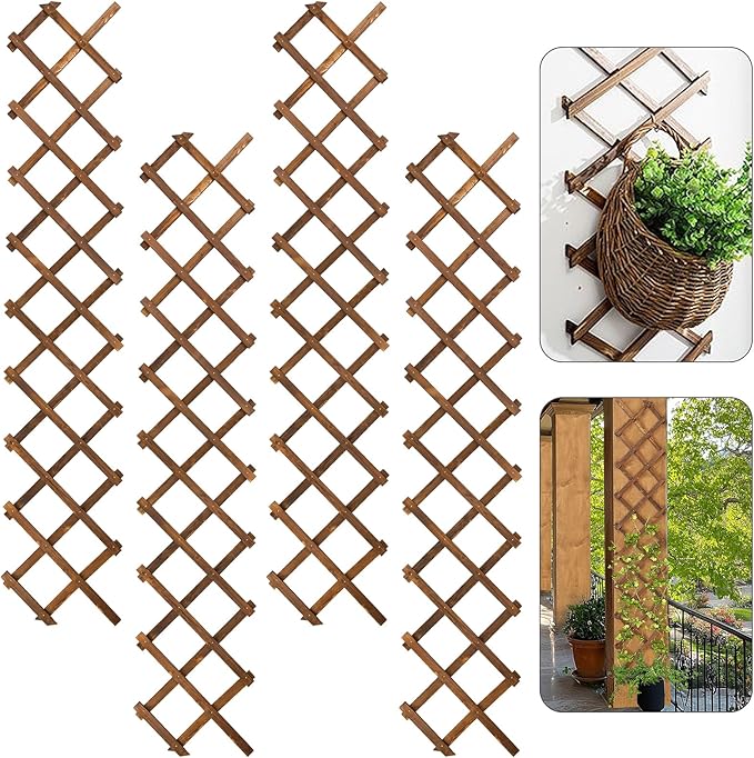 4Packs 13x78in Expandable Wood Wall Trellis for Climbing Plants Outdoor - Lattice Panels for Outside Indoor Balcony Patio Garden, Ideal for Ivy, Vines, Clematis, Roses