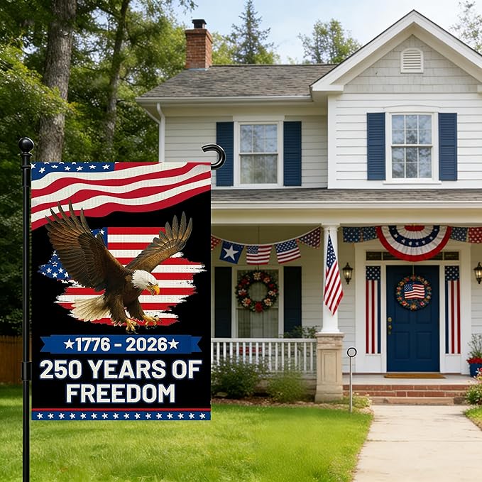 250 Anniversary Usa Garden Flags for Outside,250 Anniversary USA Flag 1776-2026 Semiquincentennial Commemorative Patriotic Banner with Eagle Design 4th of July Decorations Double-Sided Waterproof 250 Year American Flag 12x18 Inch