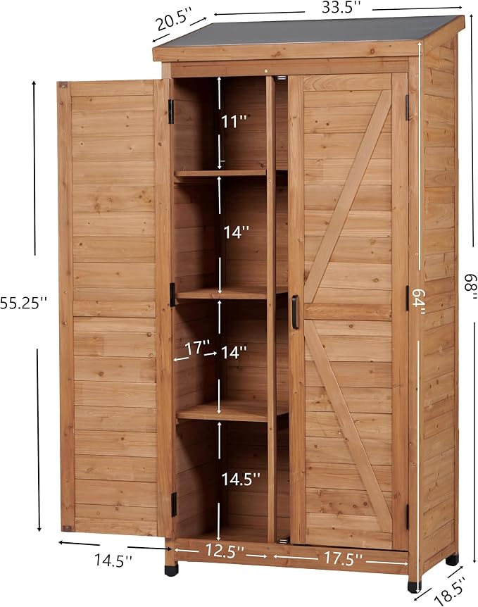 Wooden Outdoor Storage Cabinet, Outdoor Bar Table Cabinet with Storage, Outdoor Buffet Sideboard Cabinets for Patio, Garden, Potting Bench, Tv Stand, Bar Table, Balcony (Tall - Light Brown)