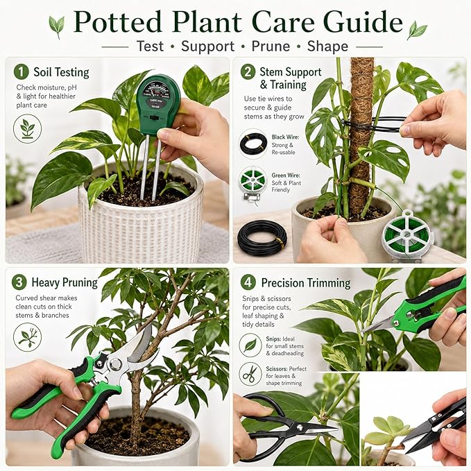 25 Pcs Succulent & Bonsai Tools Set for Beginners, Indoor Plant Care Tool Set with Repotting Mat, Organizer Tote, Soil Moisture Meter, Pruning Shears, Mini Garden Tools, Gardening Gift for Women Men