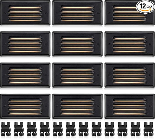 SUNVIE LED Low Voltage Step Lights 3000k Step Light Outdoor 5W Low Voltage Deck Lights with Horizontal Louver Faceplate Deck Stair Light for Stairs Fence Post Fastlock2 Connectors Included, 12 Pack