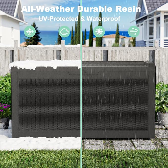 EasyUp 70 Gallon Outdoor Storage Box, Outdoor Deck Boxes for Garden Tools Equipment,Cushions and Patio Storage,Lockable and Resin,Easy to Install(Black)