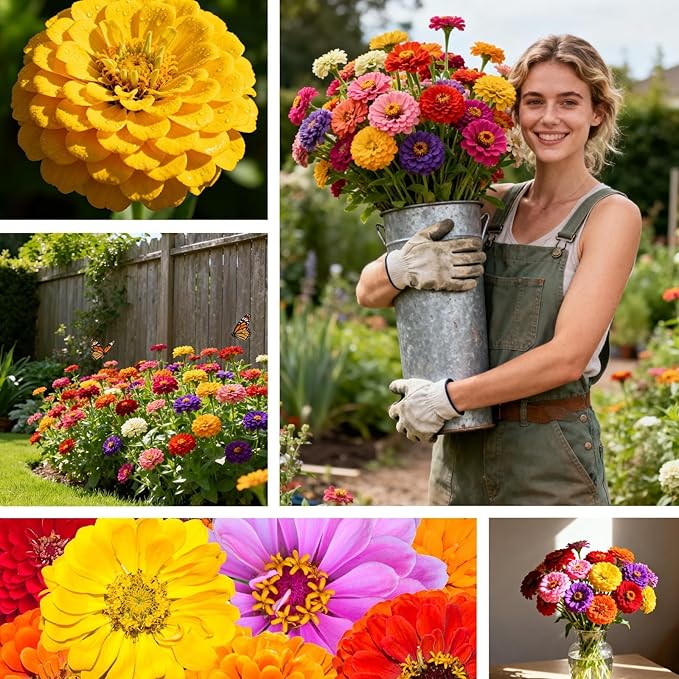 10000+ Zinnia Dahlia Seeds Flower Seeds for 2026 Planting, 2.82 Oz, 5 Varieties (Pink, Yellow, Orange, White, Purple), 80G Mixed Colors and Large Blooms, Open Pollinated - Bulk