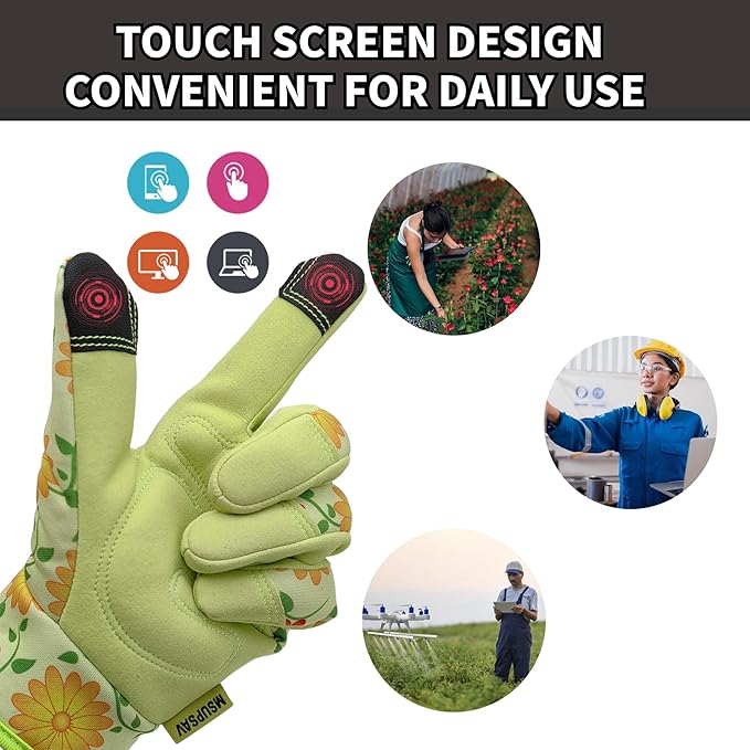Gardening Gloves,Women Yard Work Garden Glove,Gifts | Thorn Proof,Puncture Resistant,Touchscreen,Gift,Leather,Spandex