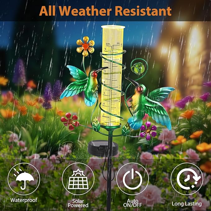 Hummingbird Rain Gauge Outdoor for Measuring Precipitation, Accurate Rain Gauges Outdoors Best Rated Unbreakable for Yard Garden Decoration