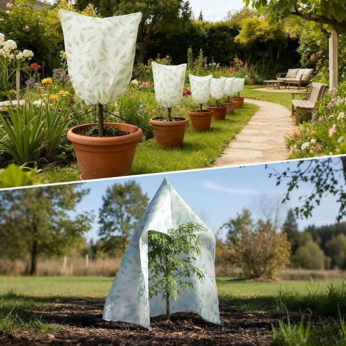 4 Pack Plant Covers Freeze Protection Winter Frost Covers with Zipper Drawstring Reusable Frost Cloth for Outdoor Winter Weather Shrubs Trees Jacket (31" X 40")