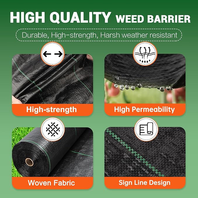5 x 10 Feet 3 Pack Weed Barrier Fabric Garden Landscape Weed Blocker Woven Fabric Heavy Duty Ground Cover Mat